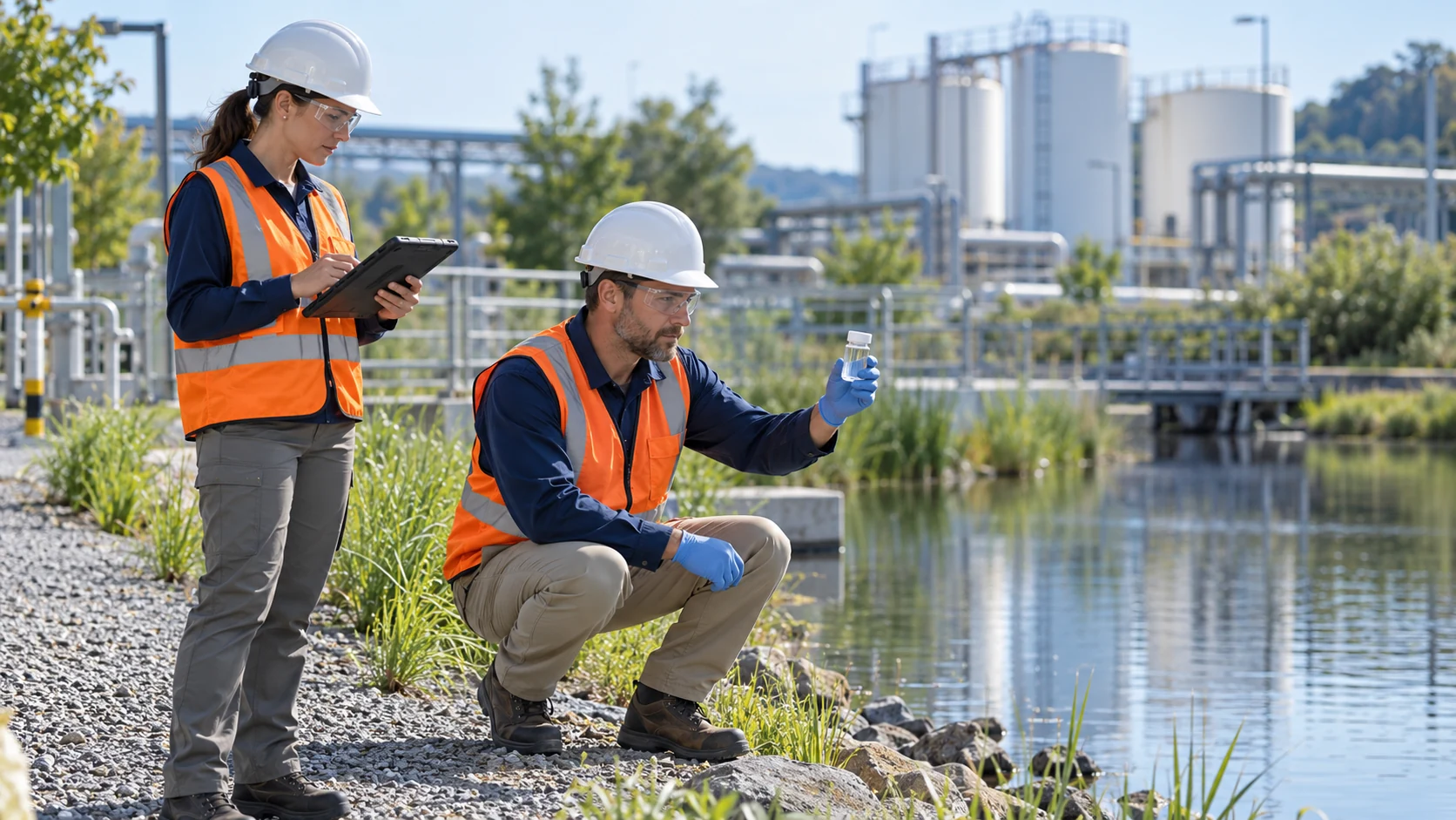 Environmental professionals evaluating field conditions; illustrative image